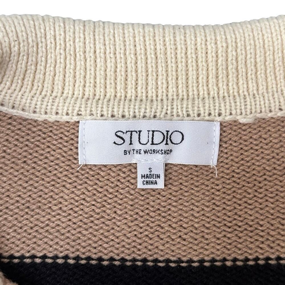 Studio by The Workshop Camel Stripe Polo Sweater Rugby Knit Top S - Picture 6 of 7